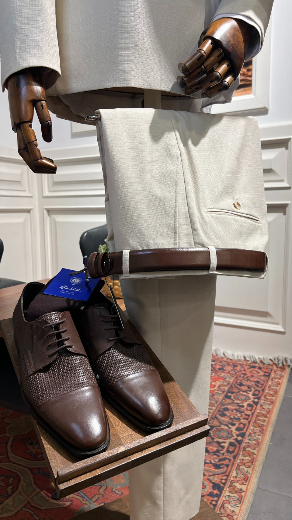 Guild Slim Fit Rubik Cream Double Breasted Suit