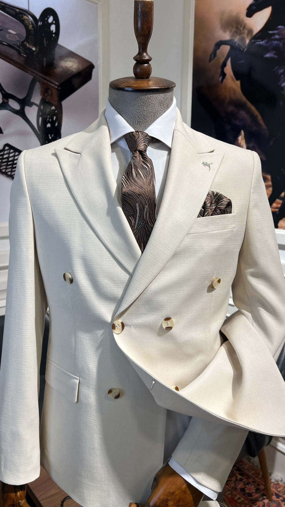 Guild Slim Fit Rubik Cream Double Breasted Suit