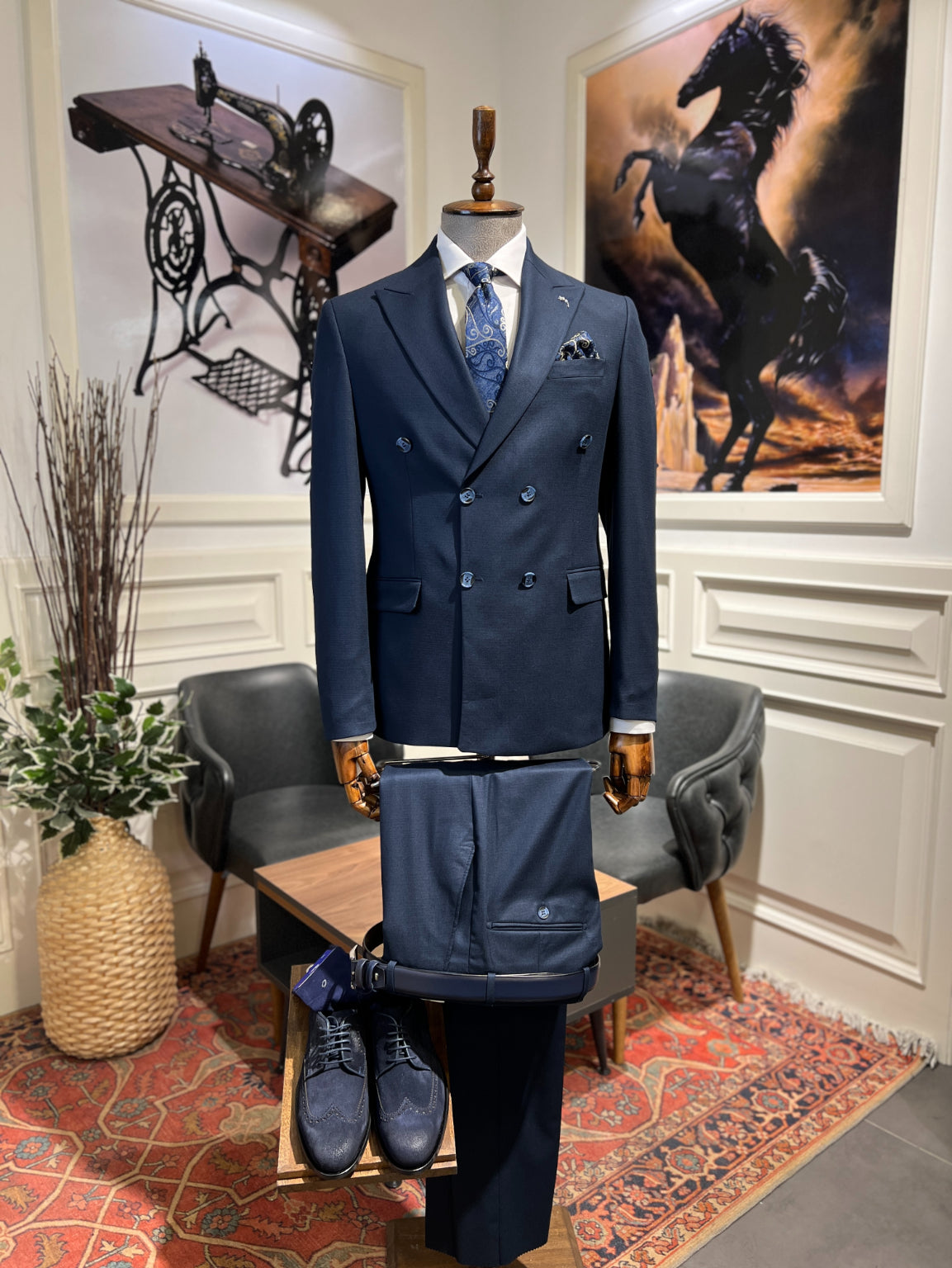 Guild Slim Fit Rubik Navy Blue Double Breasted Suit