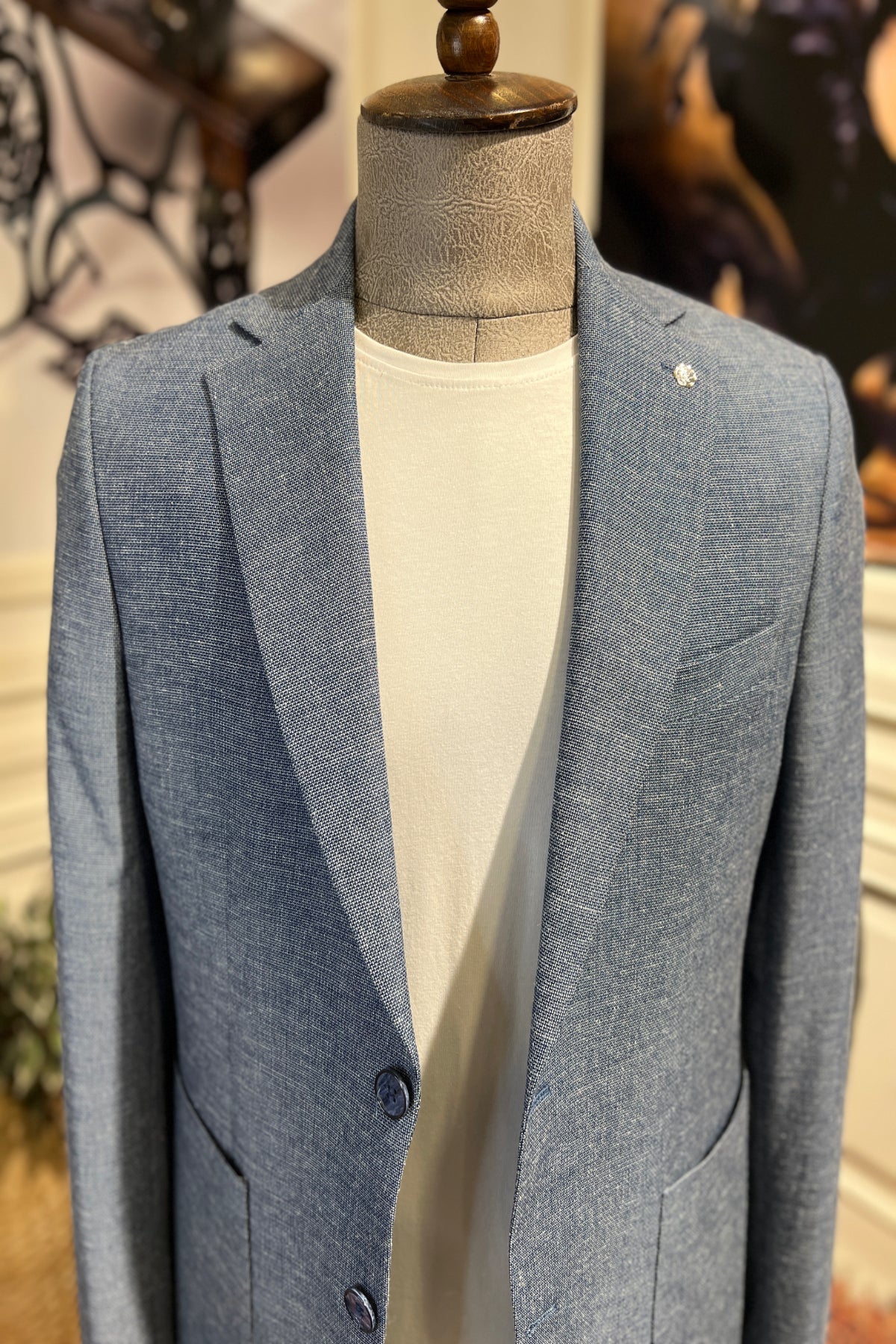 Guild Slim Fit Jacke aus Amalfi-Leinen in Marineblau