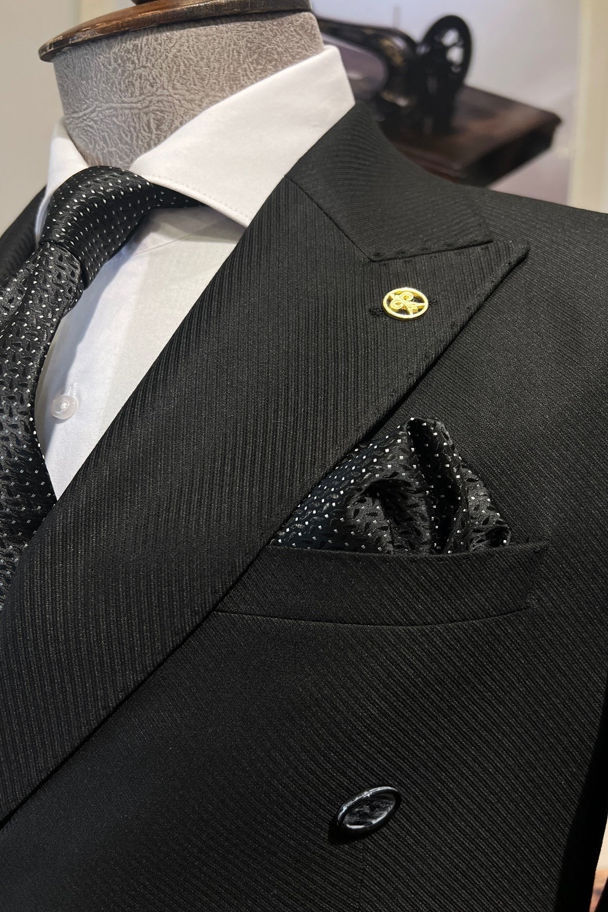 Guild Full Set Slim Fit Erkek Kruvaze Siyah Takım Elbise