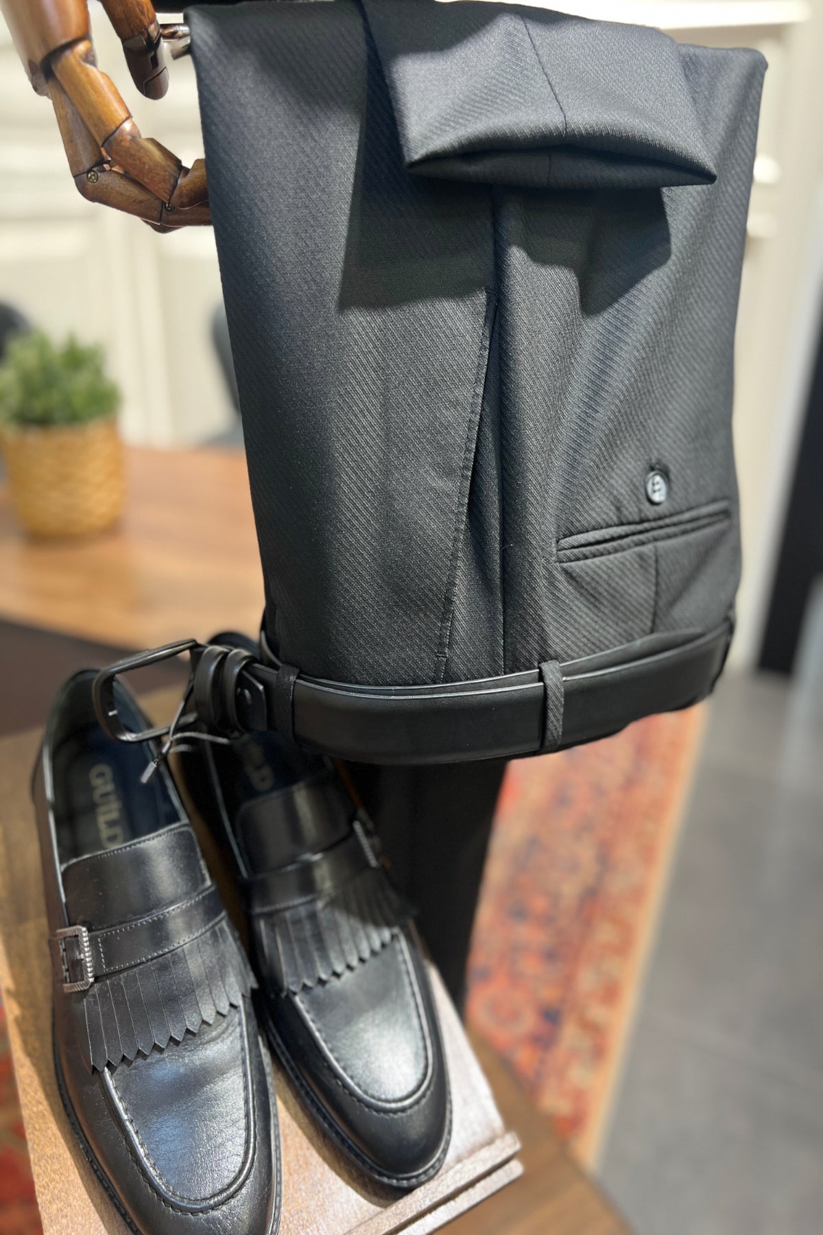 Guild Full Set Slim Fit Erkek Kruvaze Siyah Takım Elbise