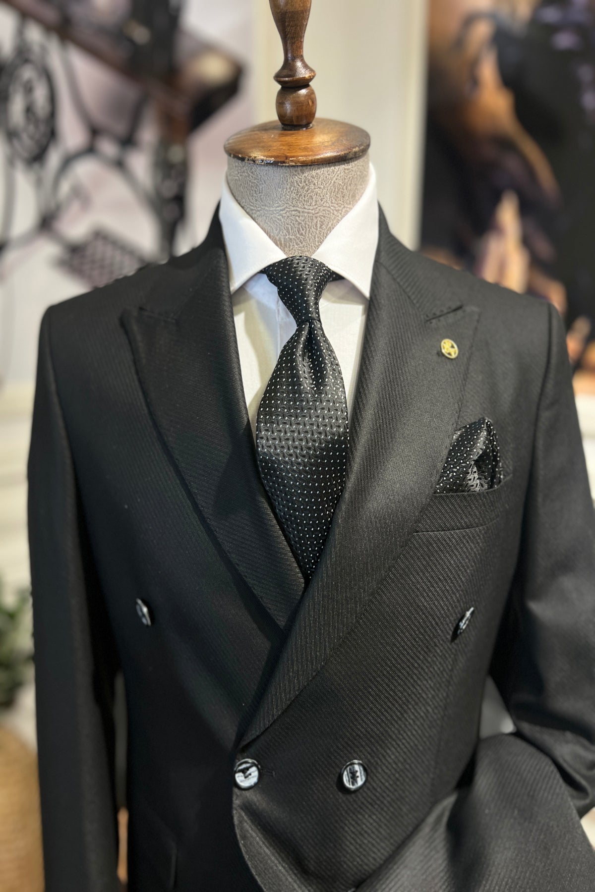 Guild Full Set Slim Fit Erkek Kruvaze Siyah Takım Elbise