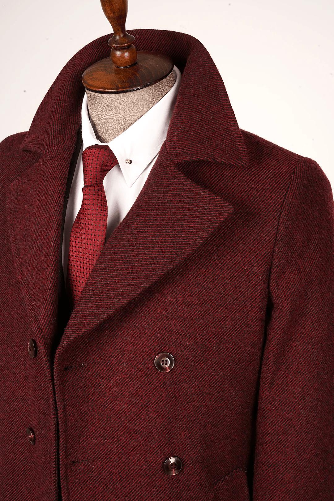 Guild Kavala Kruvaze Diagonal Bordo Yün Kaban