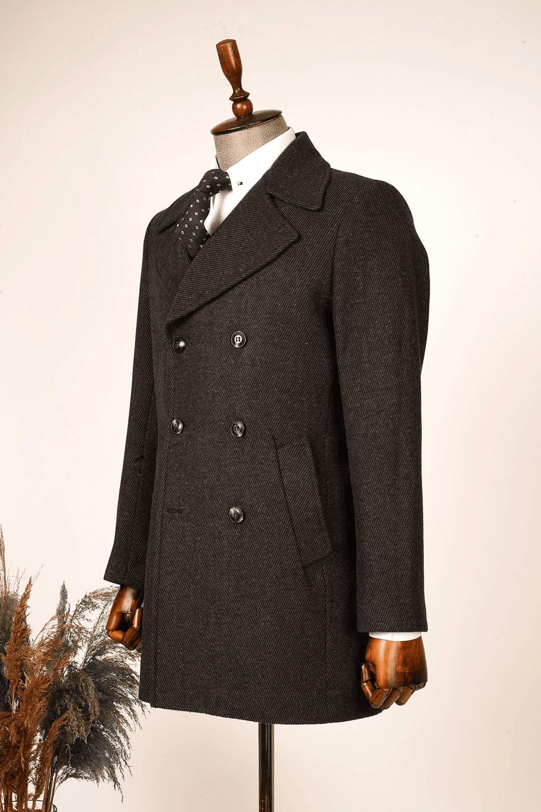 Guild Kavala Kruvaze Diagonal Antrasit Yün Kaban