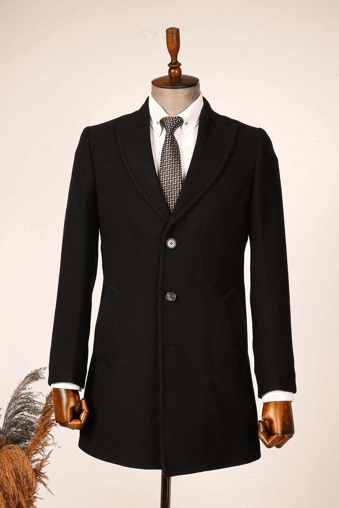 Guild Manastır Kırlangıç Yaka Diagonal Siyah Kaban