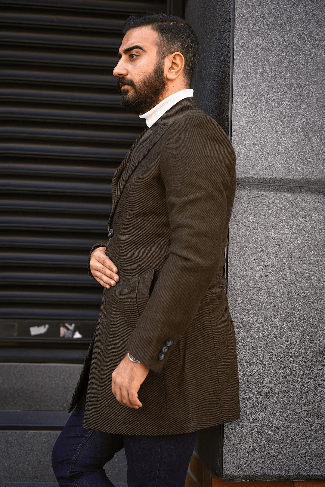 Guild Monastery Swallow Collar Diagonal Earth Coat