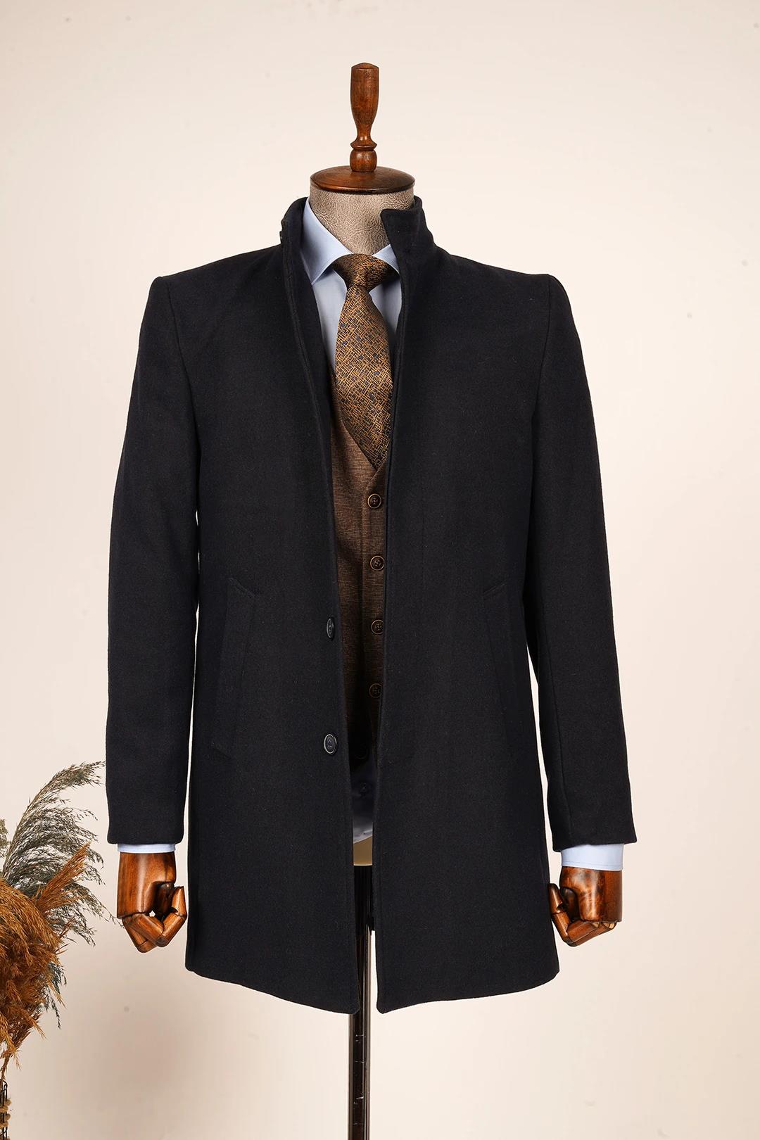 Guild Burgaz Super Slim Judge Collar Navy Blue Wool Coat