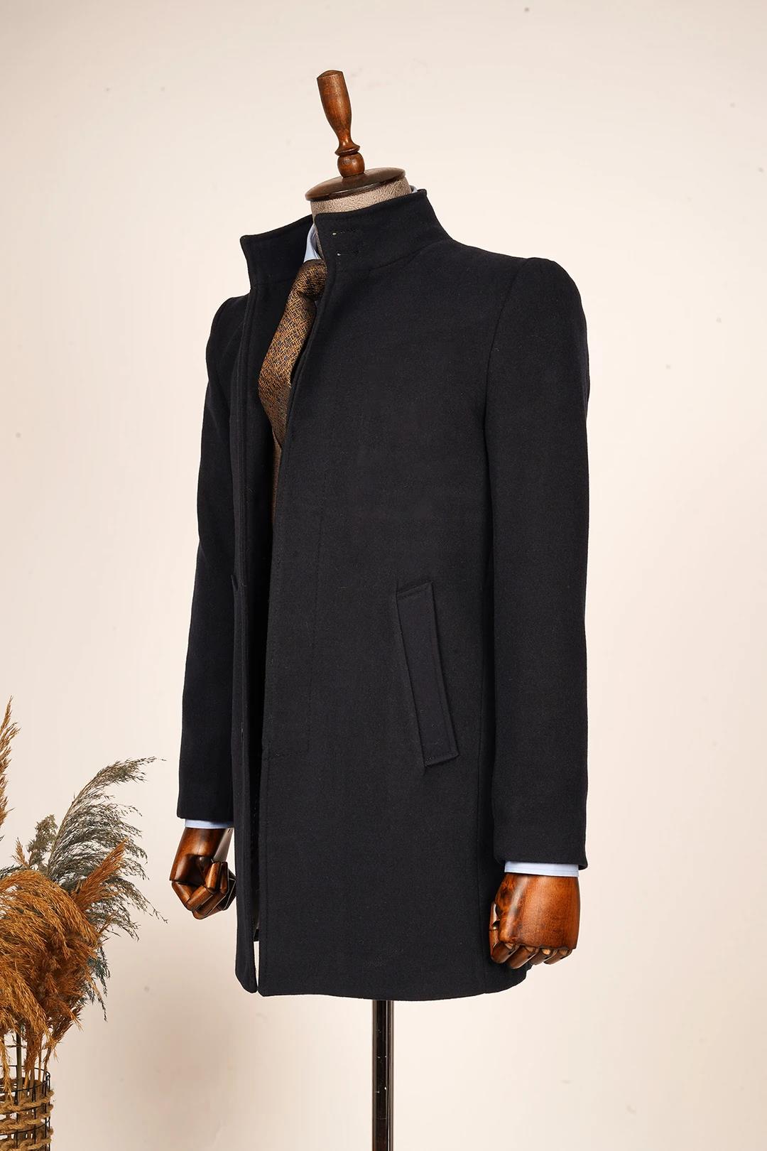 Guild Burgaz Super Slim Judge Collar Navy Blue Wool Coat