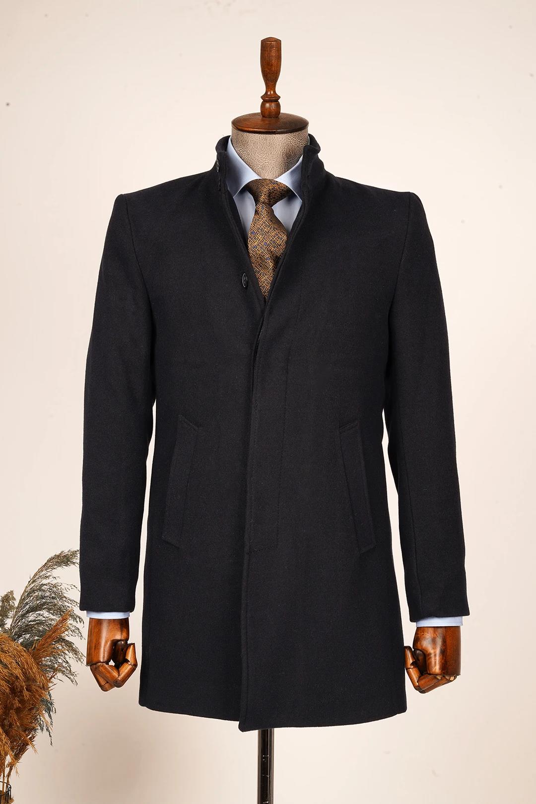 Guild Burgaz Super Slim Judge Collar Navy Blue Wool Coat