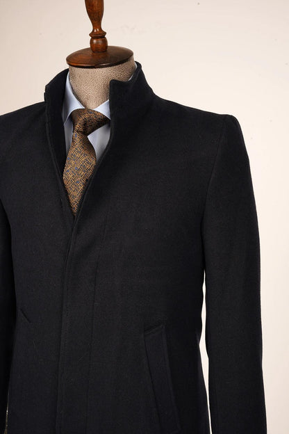 Guild Burgaz Super Slim Judge Collar Navy Blue Wool Coat