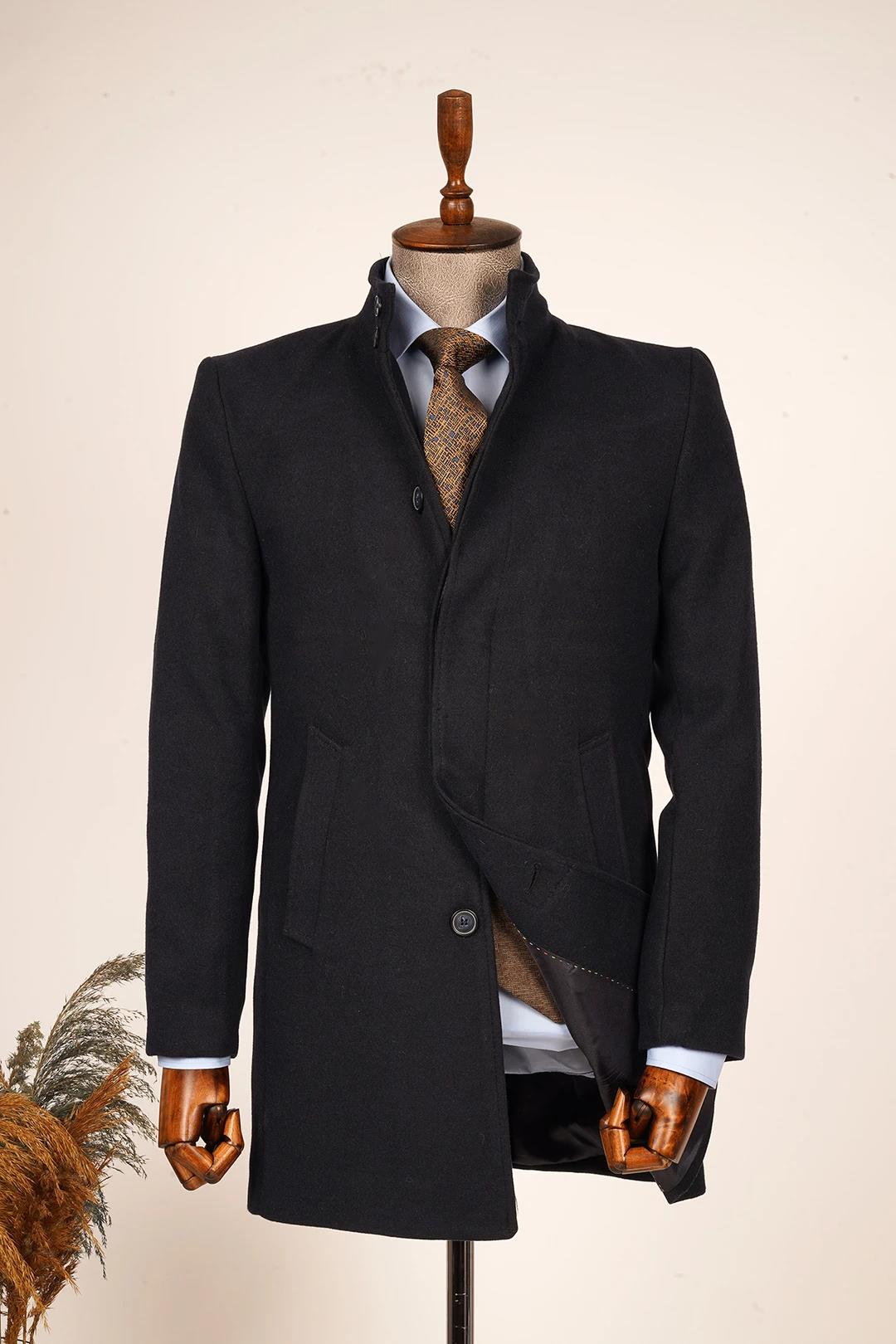 Guild Burgaz Super Slim Judge Collar Navy Blue Wool Coat