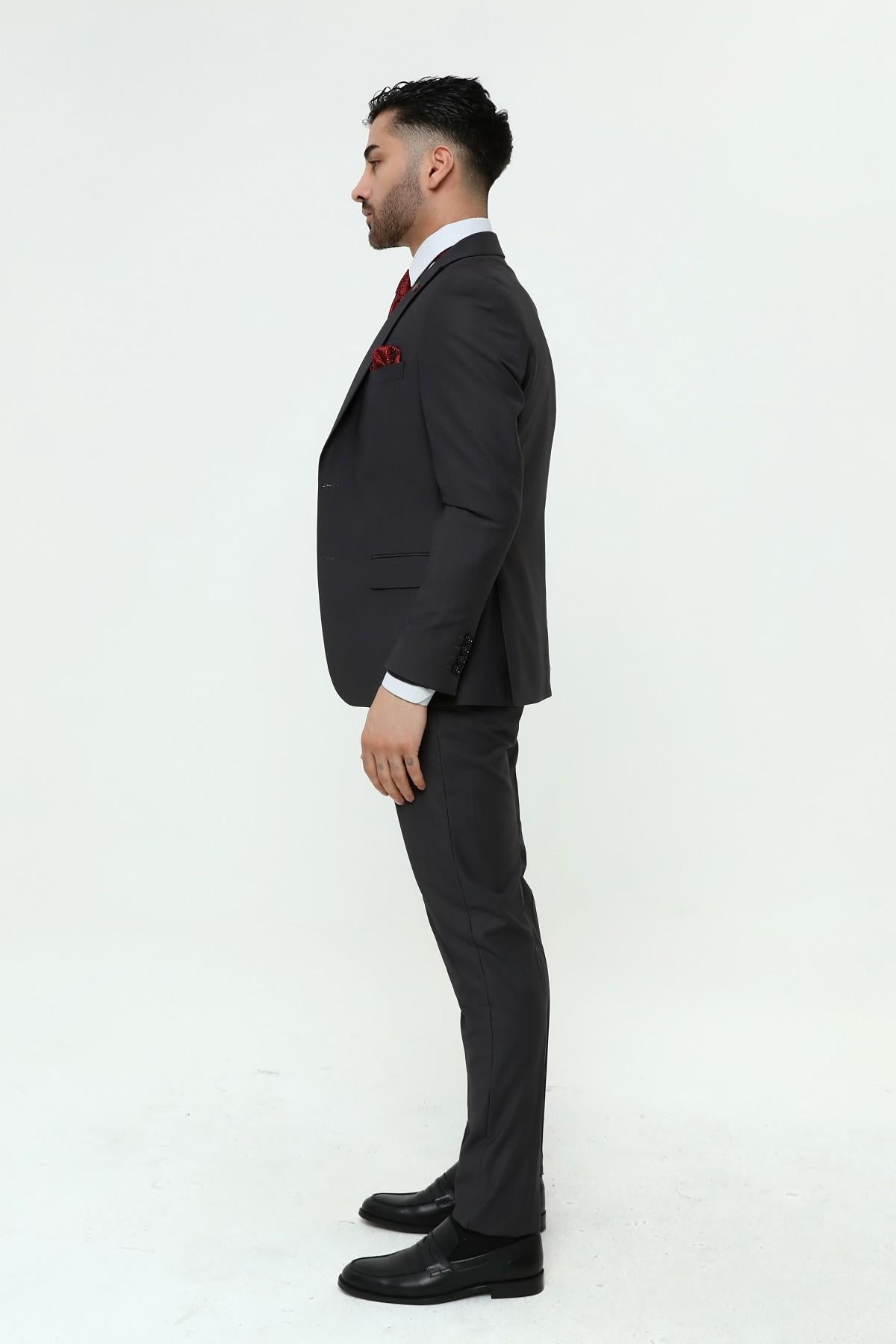Guild 1042 Slim Fit Sivri Yaka Füme Takım Elbise