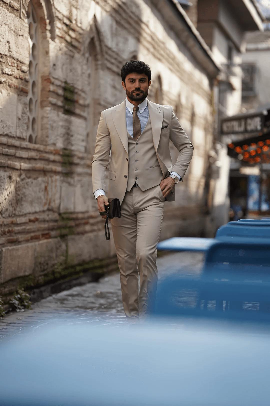 Guild Portici Slim Fit Bej Takım Elbise