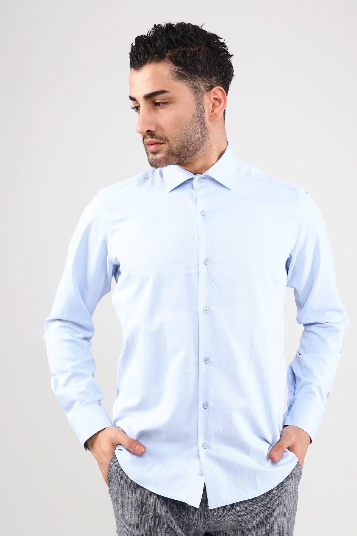 Guild 7003 Slim Fit Saten Beyaz Gömlek