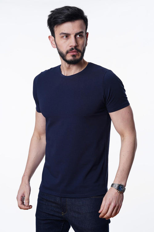 Guild 8009 Slim Fit Bisiklet Yaka Lacivert T-Shirt