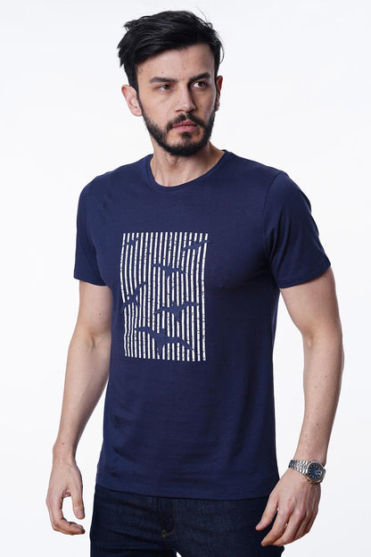 Guild 8012 Slim Fit Rundhals-T-Shirt in Marineblau