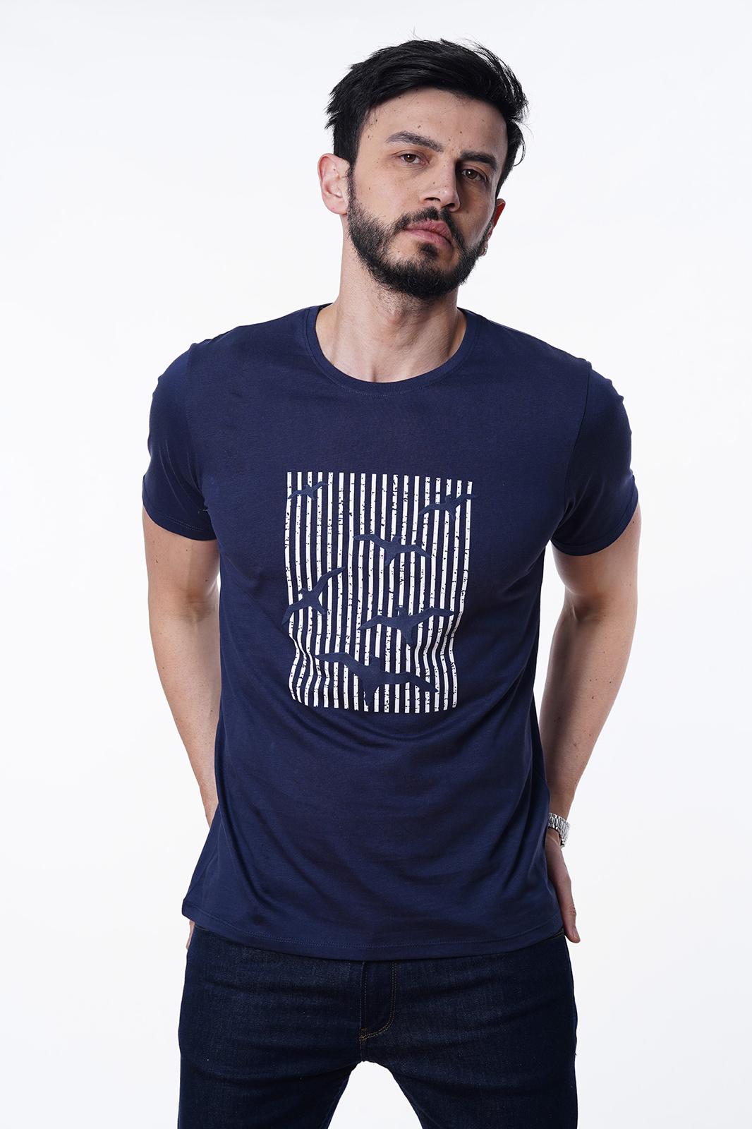 Guild 8012 Slim Fit Rundhals-T-Shirt in Marineblau