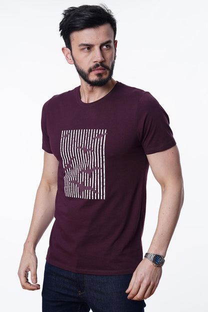 Guild 8012 Slim Fit Bisiklet Yaka Mürdüm T-Shirt