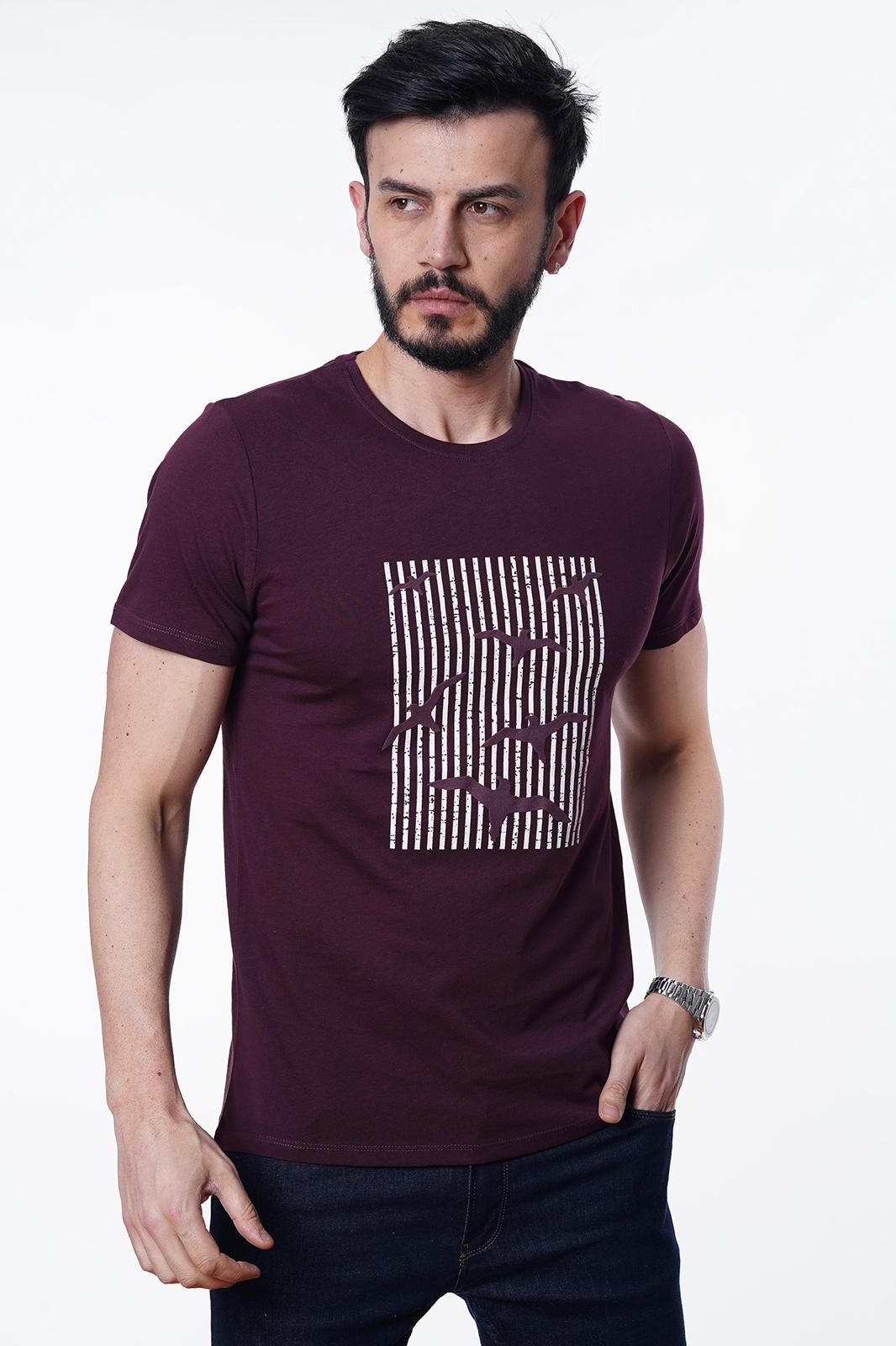 Guild 8012 Slim Fit Bisiklet Yaka Mürdüm T-Shirt