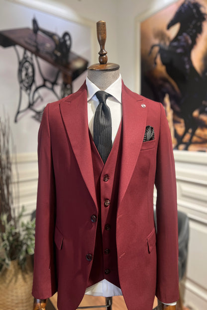 Guild Balkan Slim Fit Bordo Takım Elbise