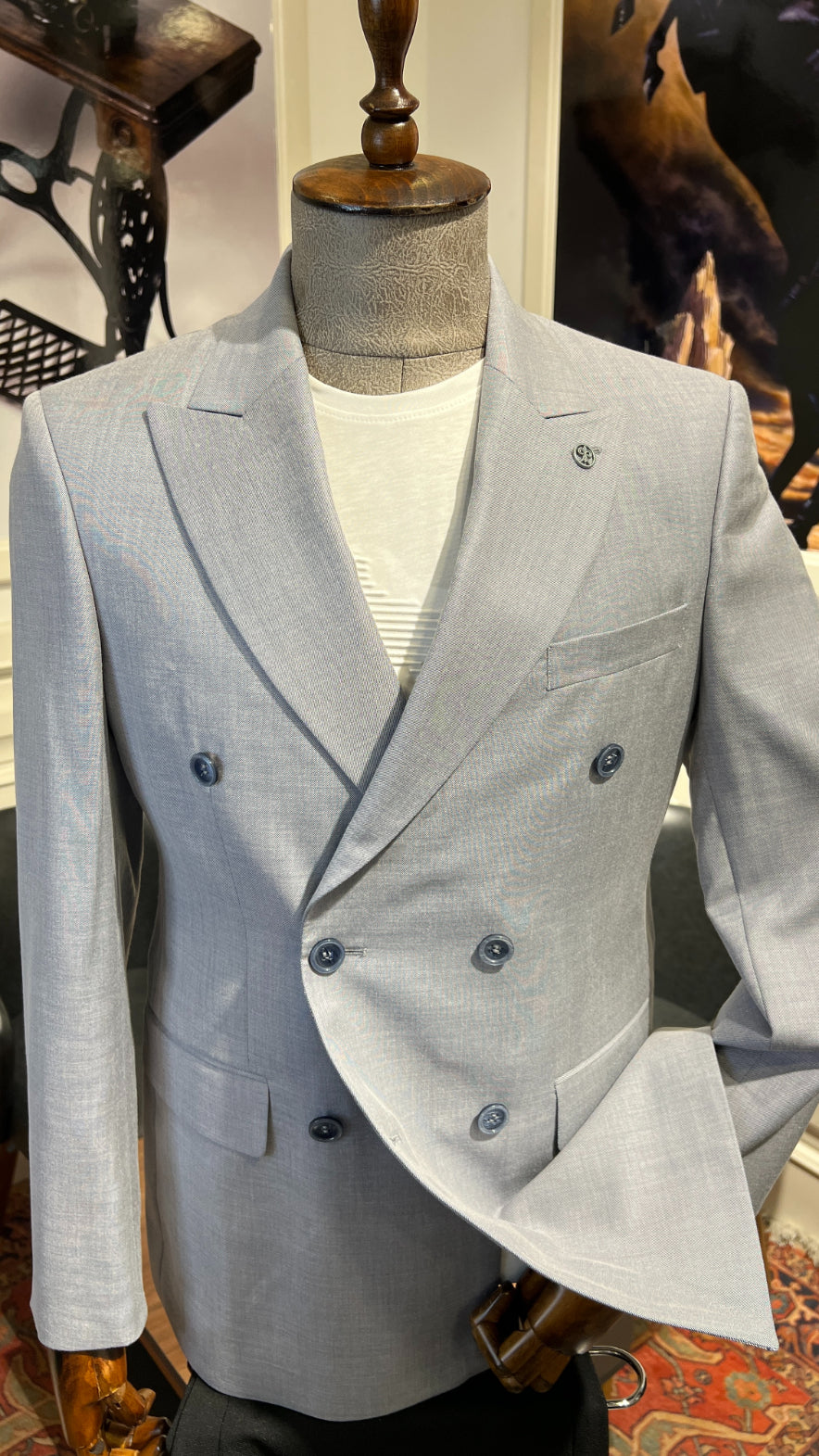 Guild Bern Slim Fit Grey Double Breasted Jacket