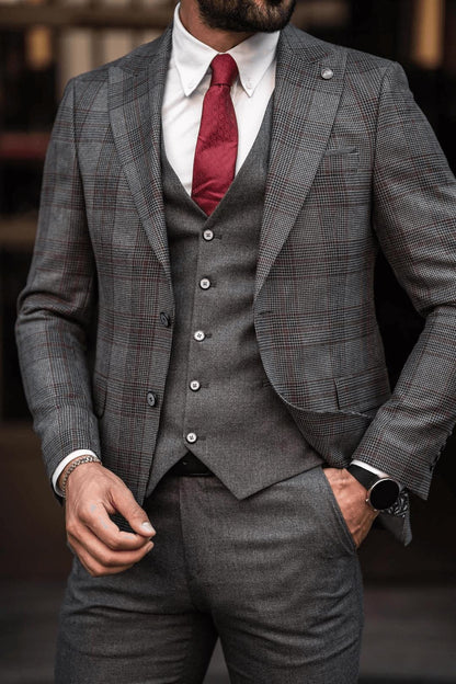 Guild Fermana Slim Fit Gray Plaid Suit