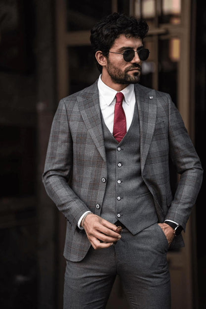 Guild Fermana Slim Fit Gray Plaid Suit