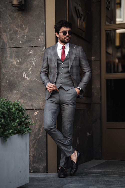 Guild Fermana Slim Fit Gray Plaid Suit