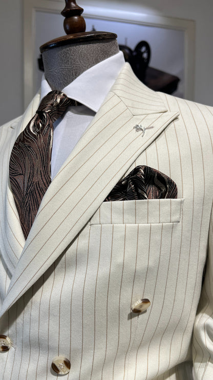 Guild Slim Fit Shkodra Cream Double Breasted Suit