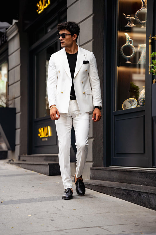 Guild Jesus Slim Fit White Double Breasted Suit