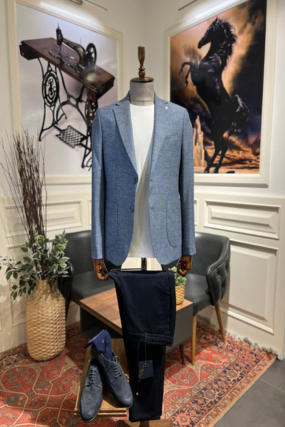 Guild Slim Fit Amalfi Linen Navy Blue Jacket