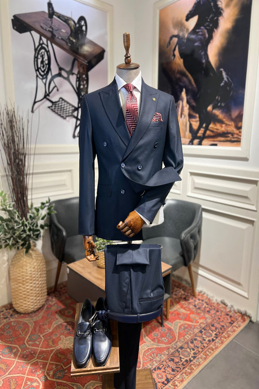 Guild Slim Fit Krakow Double Breasted Navy Blue Suit