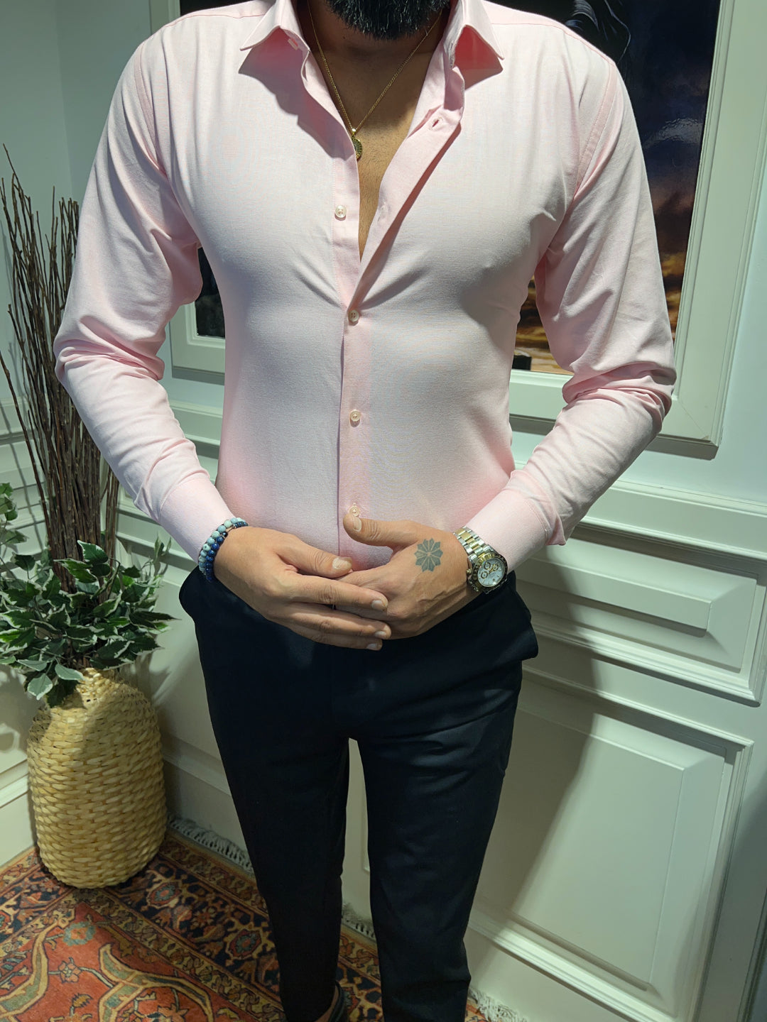 Guild Slim Fit Satin Pink Shirt