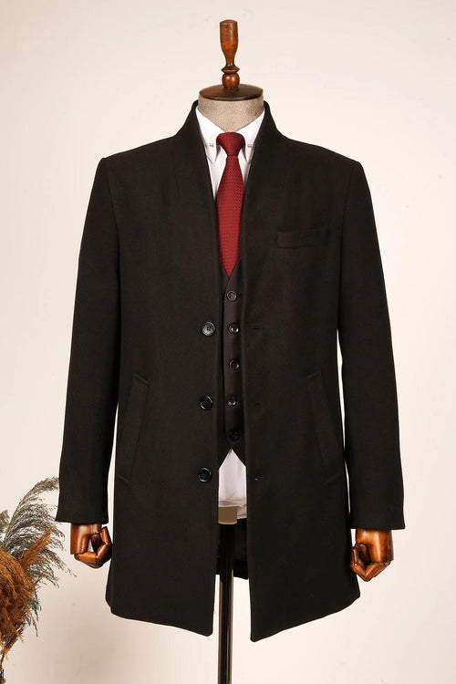 Guild Varna Super Slim Shawl Collar Black Wool Coat