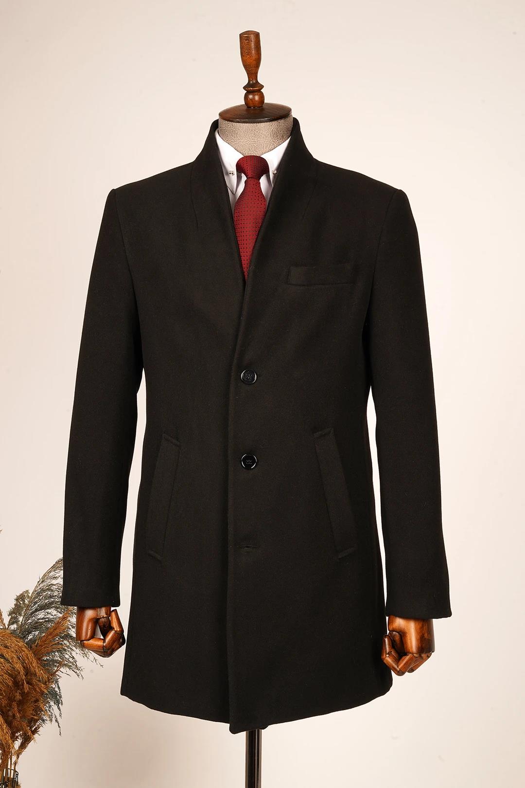 Guild Varna Super Slim Shawl Collar Black Wool Coat