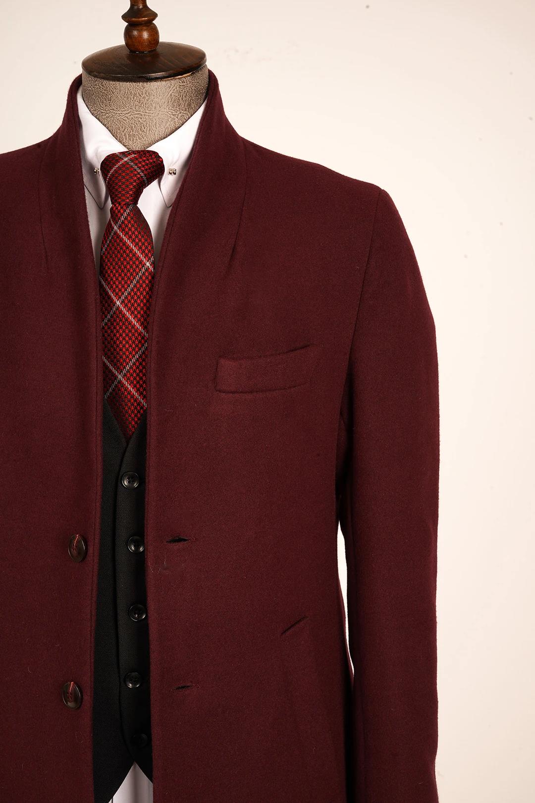 Guild Varna Super Slim Shawl Collar Burgundy Wool Coat