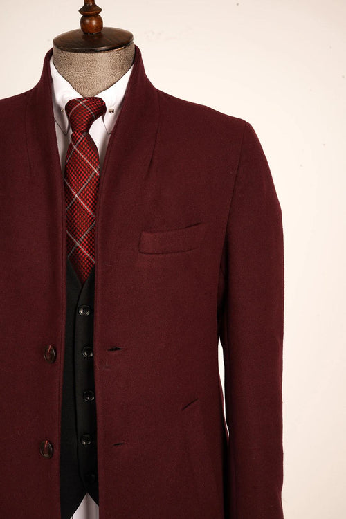 Guild Varna Super Slim Shawl Collar Burgundy Wool Coat