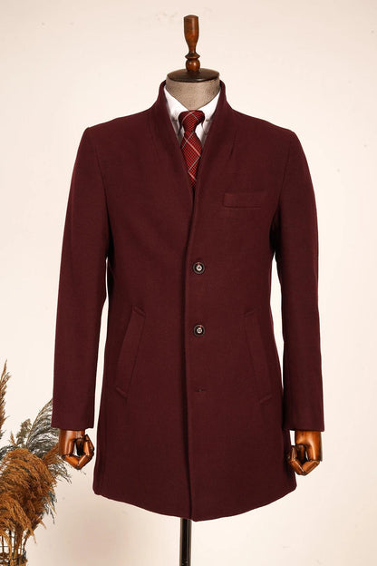 Guild Varna Super Slim Shawl Collar Burgundy Wool Coat