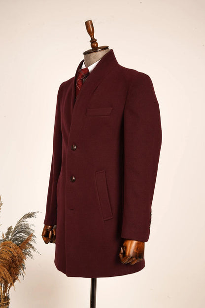 Guild Varna Super Slim Shawl Collar Burgundy Wool Coat