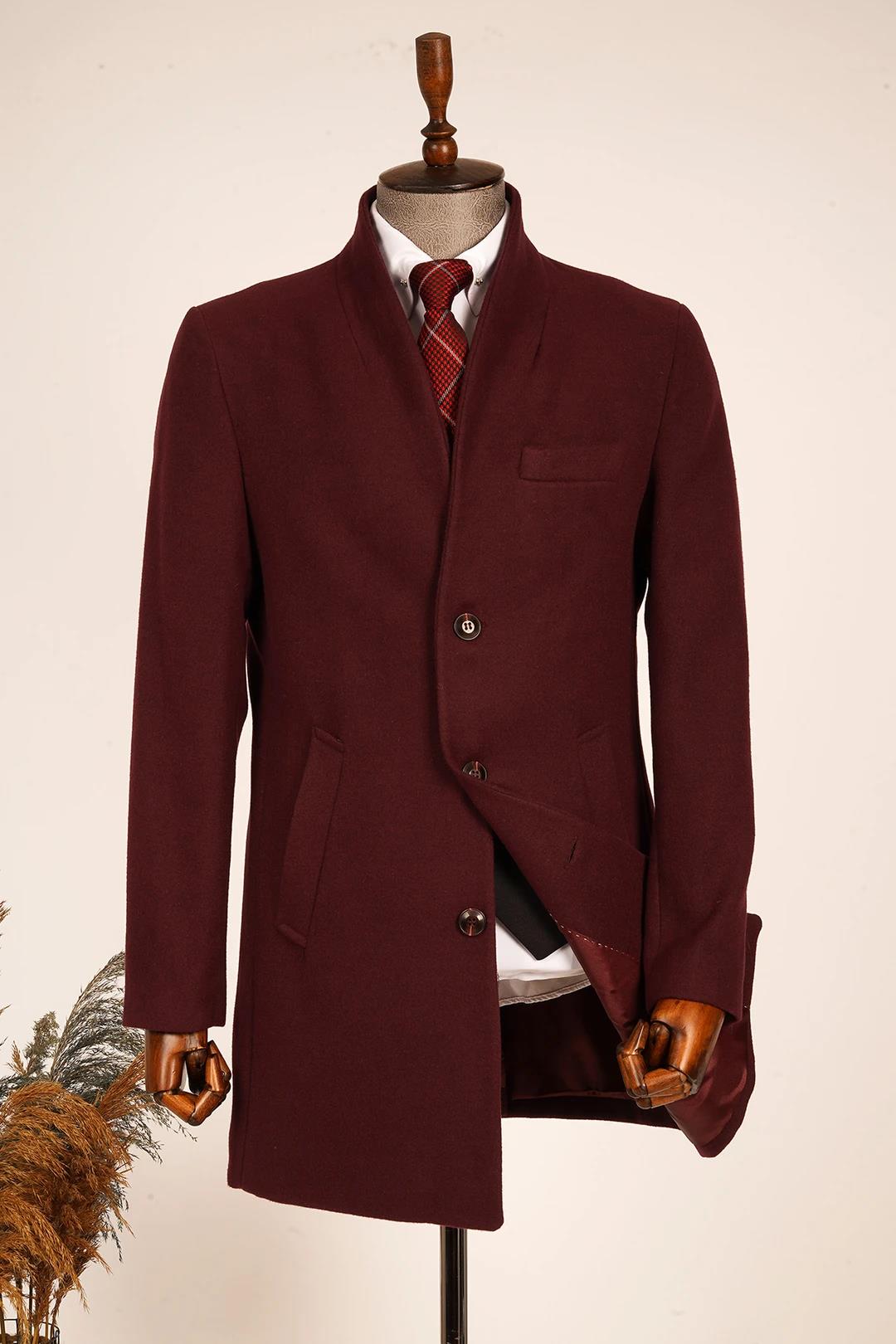 Guild Varna Super Slim Shawl Collar Burgundy Wool Coat