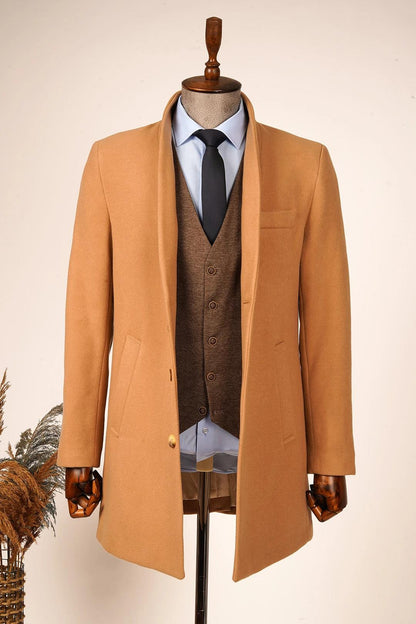 Guild Varna Super Slim Shawl Collar Beige Wool Coat