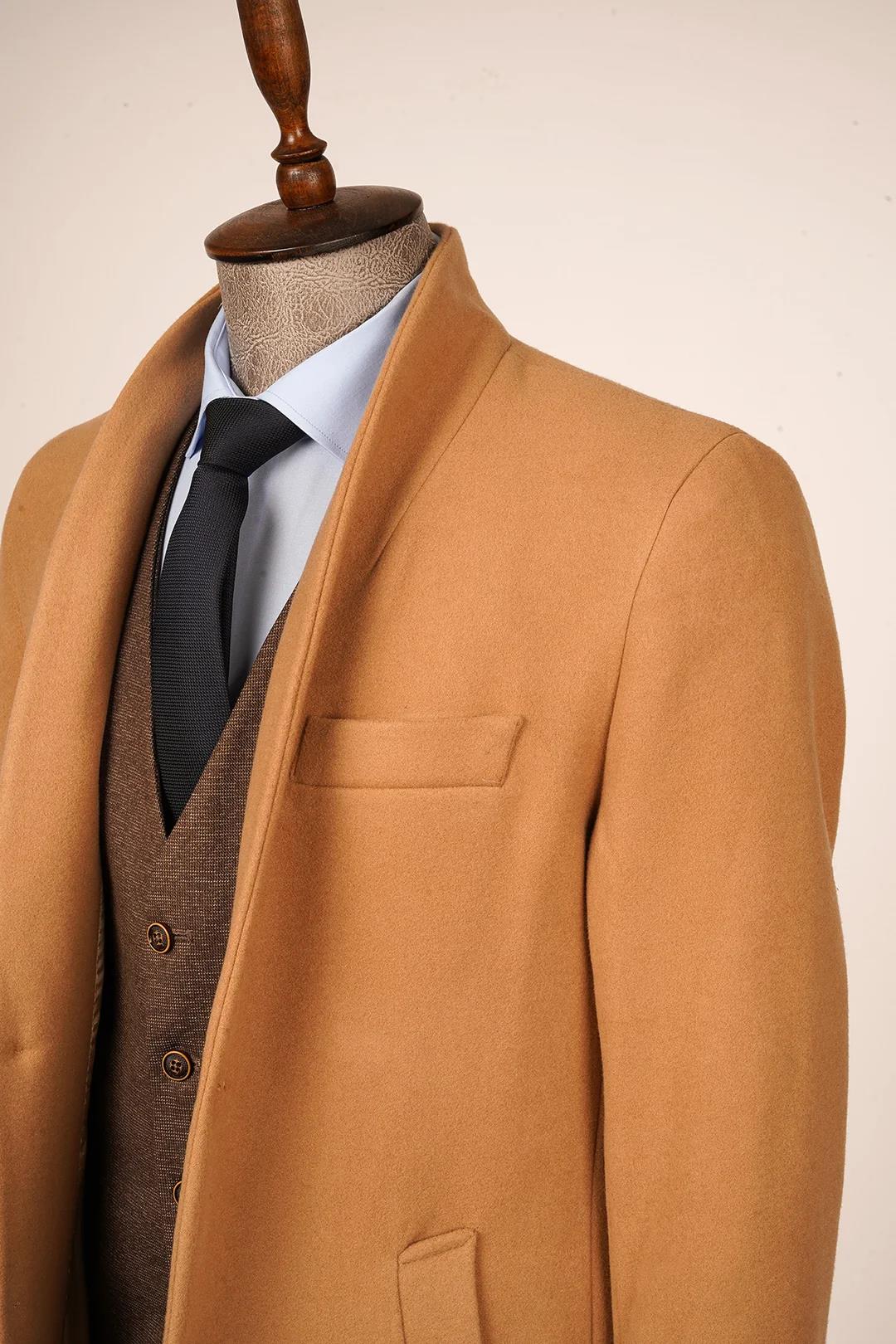 Guild Varna Super Slim Shawl Collar Beige Wool Coat