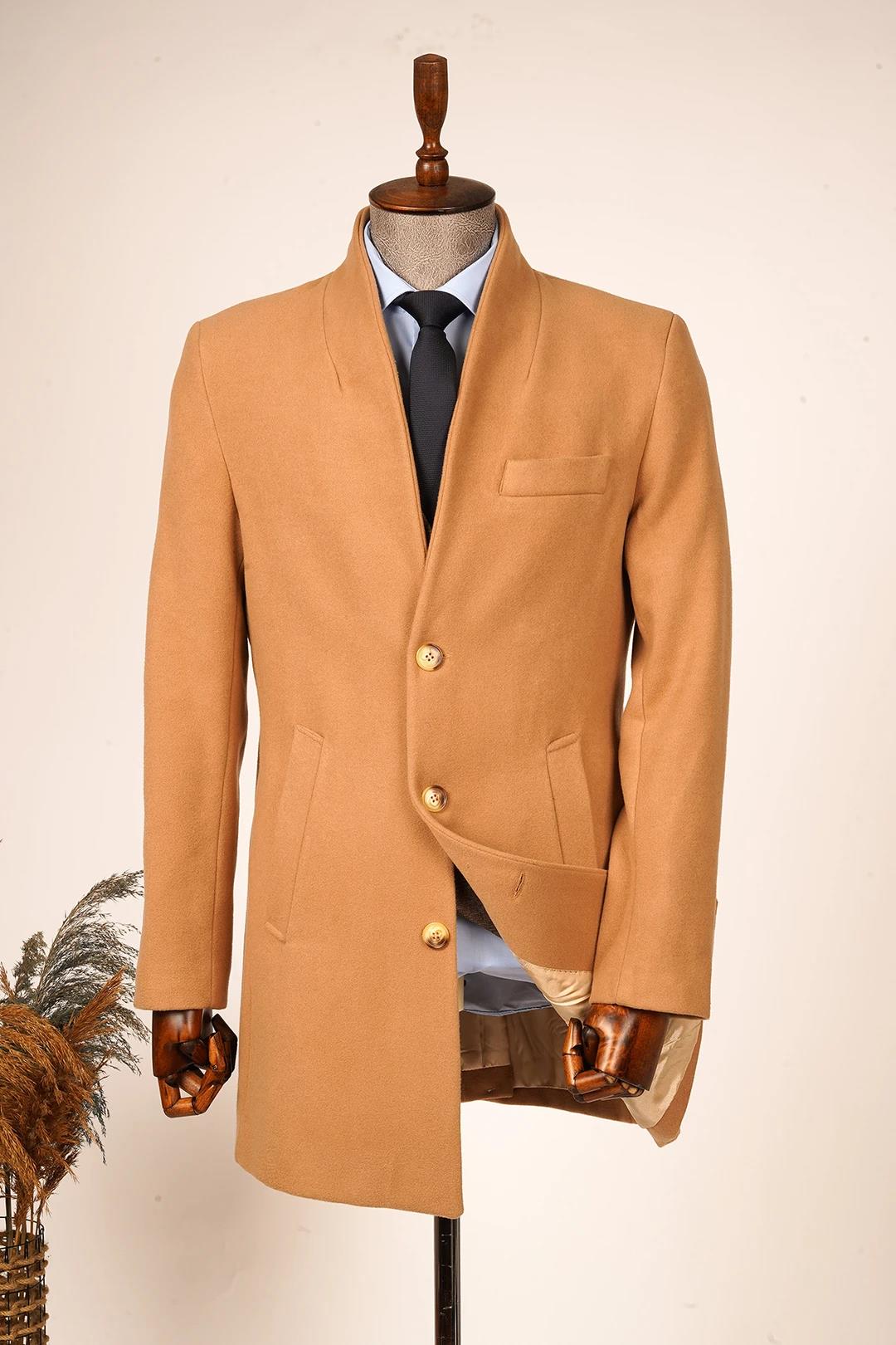 Guild Varna Super Slim Shawl Collar Beige Wool Coat